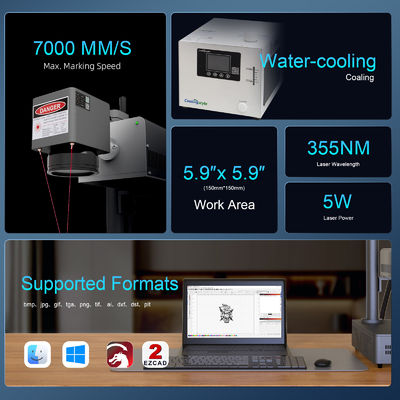High-Speed 5W UV Laser Marking Machine for Glass Acrylic New Water Cooling System with Chiller Supports DXF & PLT Format
